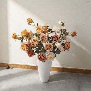 ช่อดอกกุหลาบประดิษฐ์ CallaFloral สไตล์วินเทจ สมจริง เหมาะสำหรับตกแต่งงานแต่งงาน สีเหลือง ส้ม เบจ ผ้าทอแบบแพน - Product Image 1