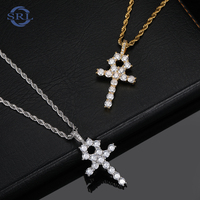 Meilleures ventes : Collier avec pendentif croix Ankh plaqué or 18K, micro-incrusté, pour hommes, grand format, accessoire hip-hop tendance