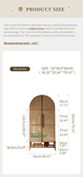 Armoire autoportante en bois massif et rotin, armoire à dôme arqué avec portes en rotin naturel, armoire de rangement rétro pour chambre à coucher