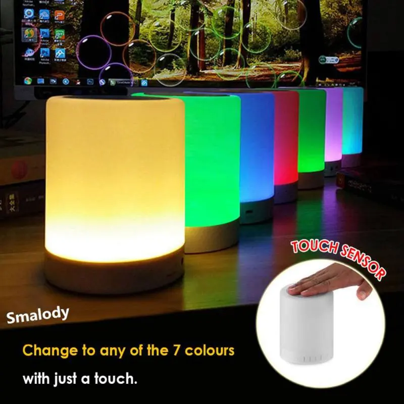 Portable Smart Touch Wireless BT Speaker Player LED Colorful Night Light Bedside Table Lamp Support TF Card AUX With Mic