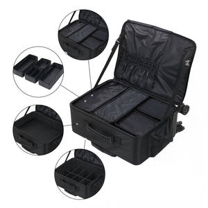 Guangdong Qihui Roller <b>Makeup</b> <b>Bag</b> Large Capacity Divided Compartmental <b>Professional</b> Artist Storage Case Black Trolley - Product Image 1