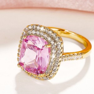 Anello con design quadrato rosa, anello classico da donna - Product Image 5