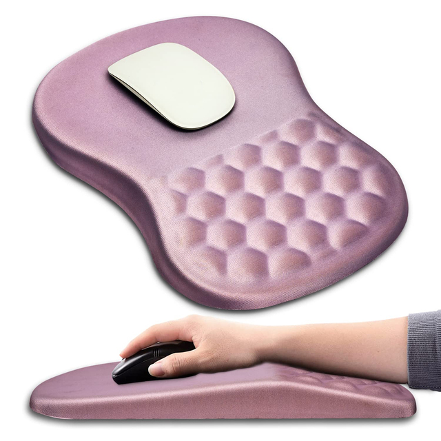 Ergonomic Memory Foam Mouse Pad Non-Slip PU Base PC Desk Accessory-Wrist Support Massage Design Pain Relief Scratch-Proof Water