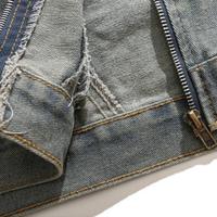 Blouson en jean personnalisé pour homme, coupe slim, délavé clair, brodé, style streetwear, design ample et vieilli, type baseball