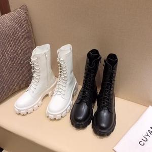 Botas de <span class=keywords><strong>Mujer</strong></span> para Primavera y Otoño, Novedad, Botas Blancas Delgadas hasta la Pantorrilla, Transpirables, Antideslizantes, con Cordones y Suela Gruesa para Chicas - Product Image 2