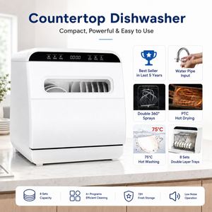 Lave-vaisselle portable de comptoir 8 couverts 6 programmes de lavage 75 ° Lave-vaisselle compact à séchage à air chaud pour la cuisine à domicile - Product Image 2