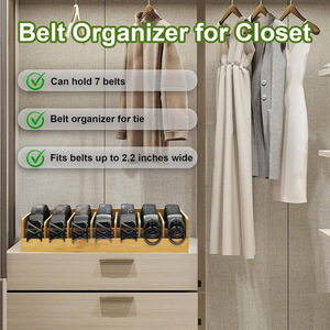 Bamboo 7 Compartment Belt Storage Rack For Men Home <b>Wardrobe</b> Drawer Organizer Durable Standing Type Bedroom Storage - Product Image 3