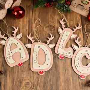 Personalised <b>Reindeer</b> Letter Ornament with Name, Custom Wooden <b>Christmas</b> Ornament for Tree, Holiday Tag, Keepsake Gift - Product Image 5