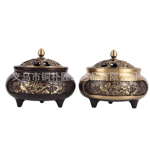 Brûleur d'encens artisanal Tongpu en cuivre pur, grand modèle sculpté avec motif « Pieuvre sur fleur de prunier », brûleur d'encens domestique - Product Image 5