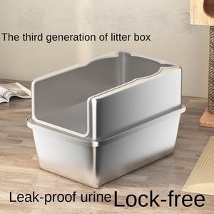 Bac <span class=keywords><strong>à</strong></span> litière pour <span class=keywords><strong>chat</strong></span> en acier inoxydable extra large rectangulaire avec toilette anti-litière haute, anti-éclaboussures, <span class=keywords><strong>facile</strong></span> <span class=keywords><strong>à</strong></span> nettoyer - Product Image 4