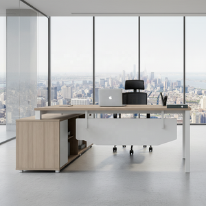 Nouveau bureau de direction en forme de L moderne avec tiroir, bureau d'ordinateur commercial en bois écologique pour patron, directeur - Product Image 3