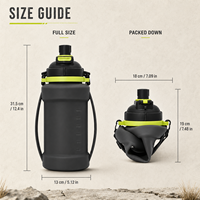 Bouteille d'eau pliable en silicone 2L, qualité alimentaire, sans BPA, anti-fuite, avec paille, couvercle à bec verseur, sangle d'épaule, logo personnalisé, usine OEM