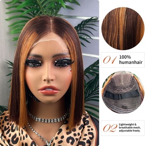 วิกผมบ๊อบสั้นตรงแบบลูกไม้ด้านหน้าสำหรับผู้หญิงยุโรปและอเมริกา ทำจากผมแท้ทั้งหัว ถักทออย่างละเอียดด้วยมือ สามารถดัดและย้อมสีได้ - Product Image 3