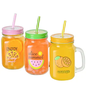 Good Quality 500ml Food Grade Glass Straw Cup Coffe Mug Sublimation Mason Jar With Handle And Lid