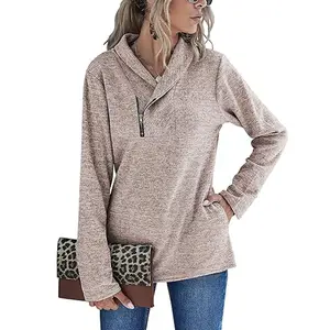 Cowl Neck Sweatshirts for Women - Casual Cute Long Sleeve Sweaters, Zip Pullover Shirts Blouses Tops with Pockets