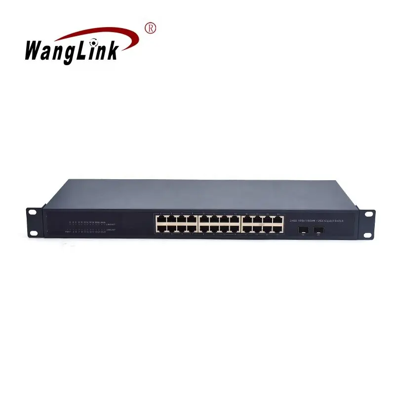 Wanglink Bộ Chuyển Mạch Trung Tâm Mạng 24 Cổng Ethernet Không Được Quản Lý + 2 SFP Bộ Chuyển Mạch Din Ethernet Rackmount 10/100/1000Mbps