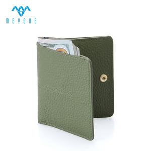 Porte-cartes d'identité en cuir véritable à deux volets Porte-monnaie pour femmes Design simple et mince Fermeture à bouton Logo RFID fonctionnel Cash Decks - Product Image 6