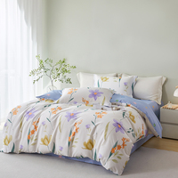 Parure de lit Alenhome 4 pièces 100 % coton à rayures géométriques, housse de couette, drap plat et taies d'oreiller toutes saisons, 200 fils/cm², respirante
