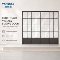 Puerta Divisoria de Habitaciones de Vidrio y Aluminio de 4 Paneles Corredizos para Uso Interior en Villas, Apartamentos, Hospitales y Hoteles