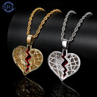 Collier avec pendentif cœur brisé pour couple, style Hip Hop, en laiton