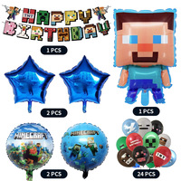 Décorations de fête d'anniversaire pour enfants, nouveautés sur le thème de Minecraft Pixel Wars, bannière, décoration de gâteau, ensemble de ballons