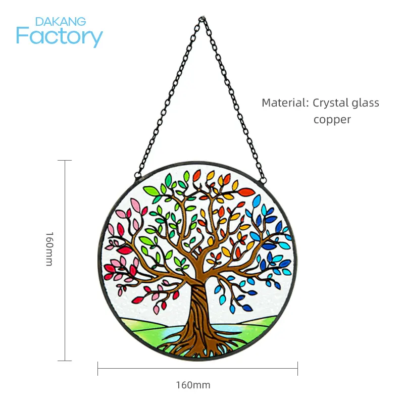 ต้นไม้แห่งชีวิตกระจกสีลายใบไม้ติดผนัง,เครื่องประดับแขวนผนังแผงกระจกวาดด้วยมือสำหรับตกแต่งของขวัญวันเกิด