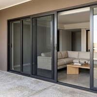 Porte patio coulissante en aluminium sur mesure, noire, moderne, pour villa, avec 4 panneaux, double vitrage, verre trempé