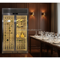 Réfrigérateur à vin en acier inoxydable avec étagères en bois et métal personnalisées, encastrable ou autoportant, pour la maison et les restaurants