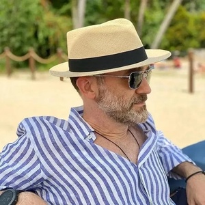 Natural Color Panama <b>Straw</b> <b>Fedora</b> Hat Paper Woven Unisex Travel Outdoor Cap with Ribbon Band - Product Image 3