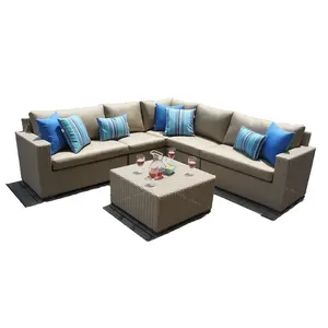 Hand gewebtes Rattan-Konversation sofa im Freien PE Wicker Couch Terrassen möbel Cane Seating Garden Set Gartenmöbel