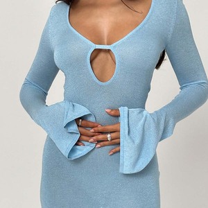 Elegante Mini Abito in Maglia Blu Oceano OEM, Comodo e <span class=keywords><strong>Chic</strong></span>, <span class=keywords><strong>Abbigliamento</strong></span> Femminile Personalizzato - Product Image 2