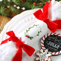 Serviettes en lin personnalisées avec monogramme de Noël, bordure à points de croix, broderie initiale personnalisée, serviettes écologiques faites à la main