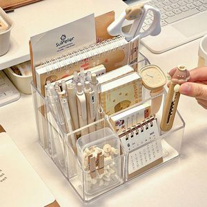 Organizador de escritorio transparente, caja de almacenamiento de 5 compartimentos con divisores para papelería y artículos diversos, forma rectangular, tipo vertical - Product Image 4