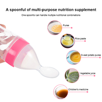 Nouvel arrivage Cuillère d'alimentation en silicone 2 en 1 sans Bpa pour enfants Biberon de riz et de céréales pour bébé Biberon de fruits avec cuillère