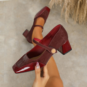 Zapatos de tacón alto Mary Jane para mujer, estilo nuevo primavera-otoño 2026, zapato de corte bajo, con una sola tira, punta cuadrada, tacón alto - Product Image 3