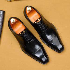 Zapatos Oxford de cuero genuino para hombre, con punta en pico, con cordones, color negro sólido, para todas las estaciones, para ocasiones formales y bodas, envío directo. - Product Image 6