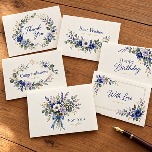 Surtido de Tarjetas de Felicitación con Flores Silvestres Azules y Moradas, Tarjetas de Notas en Blanco con Diseño Floral en Acuarela <span class=keywords><strong>para</strong></span> <span class=keywords><strong>Cumpleaños</strong></span>, Agradecimiento y <span class=keywords><strong>Felicitaciones</strong></span> - Product Image 1