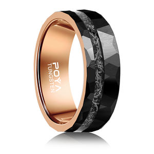 Anillo de Tungsteno Martillado Negro y Oro Rosa POYA, Anillo de Meteorito de 8 mm, Anillo de Bodas, Regalo para Hombre - Product Image 1