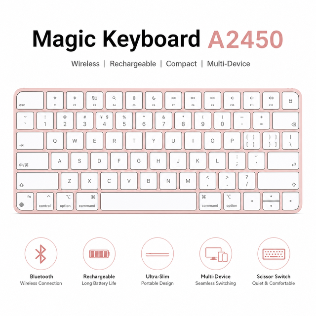 New Plastic Slim Magic Keyboard A2450 (78-Key Scissor Switch 2.4Ghz Wireless No Touch ID; Compatible IMac/macOS) Grade-A