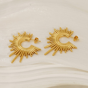 ZOGXIN Gold Sunburst Hoop Earrings Geometric Design Party Fashion Jewelry for Women - Product Image 2