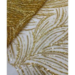 قماش تول مطرز بلون ذهبي 5 ياردات قماش دانتيل ترتر فاخر قماش شبكي لؤلؤ لفستان حفلات زفاف - Product Image 2
