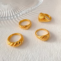 Ensemble de bagues pour femme EMANCO en acier inoxydable plaqué or 18 carats à texture coquillage, idéal pour mariage, fiançailles, rendez-vous décontracté, vente en gros et dropshipping
