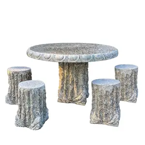 Intaglio a mano in pietra naturale giardino all'aperto giardino in pietra di fiume rotondo in marmo soggiorno tavolo personalizzato naturale di lusso