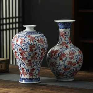 Luxe Jingdezhen peinture à la main poisson rouge motif Vases porcelaine <span class=keywords><strong>bleu</strong></span> et blanc dessus de table Vases à fleurs en porcelaine pour intérieur - Product Image 4