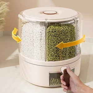 Rice Container Household Multi Compartment Rotating Airtight Moisture Proof Insect Proof Rice Storage Box Cylinder Shape - Product Image 2