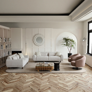 Designer italiano stile minimalista crema di sale marino <span class=keywords><strong>grande</strong></span> divano piatto curvo in tessuto irregolare combinazione di soggiorno - Product Image 1