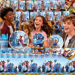 Décorations de fête sur le thème de Zootopie 2 : Plateau en papier, gobelet, bannière à tirer, drapeau pour lapin <span class=keywords><strong>policier</strong></span> - Product Image 3