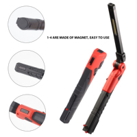 Lampe d'inspection portable pliable de poche sans fil à courant continu, lampe torche magnétique double COB LED rechargeable, étanche IPX4, 7000K