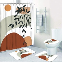 Rideau de douche de luxe moderne en aquarelle, ensemble de drap de douche d'arbre avec tapis de bain, personnalisé pour salle de bains, prix bon marché, 4 pièces