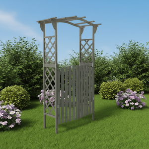 Pérgola de Madera de Abeto Gris de 45.7x15.7x80.3 Pulgadas con Puerta, Estilo Clásico, para Jardín - Product Image 2